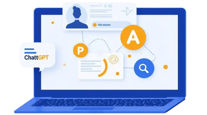 AI Visibility Tracker illustration showing how brands appear across ChatGPT and other AI platforms
