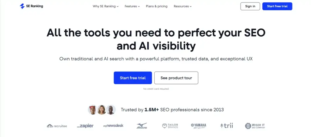 SE Ranking homepage screenshot