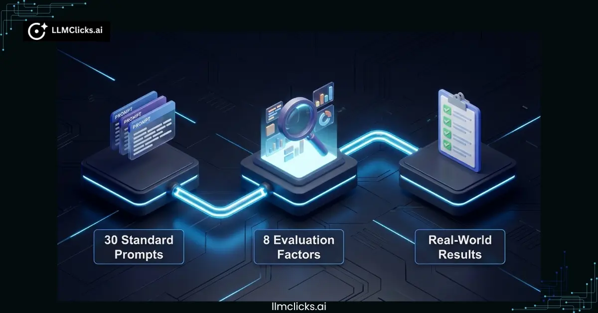 3-step testing methodology used to evaluate 10 AI visibility tracker tools.
