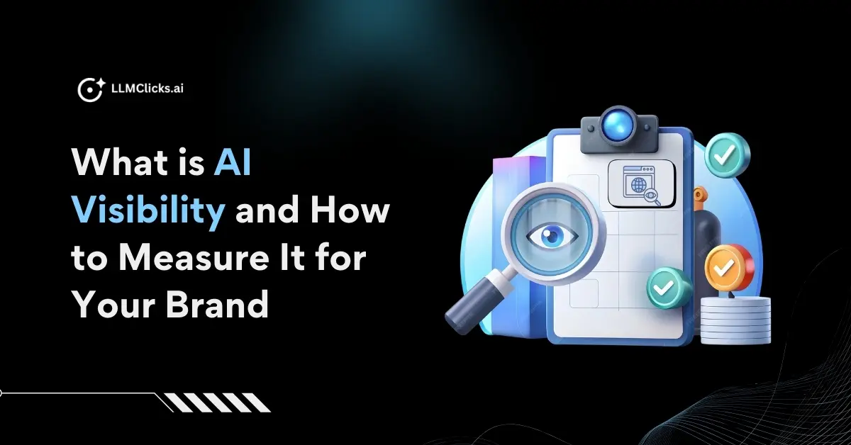 AI visibility concept with magnifying glass analyzing brand mentions across ChatGPT, Perplexity, and Google AI platforms