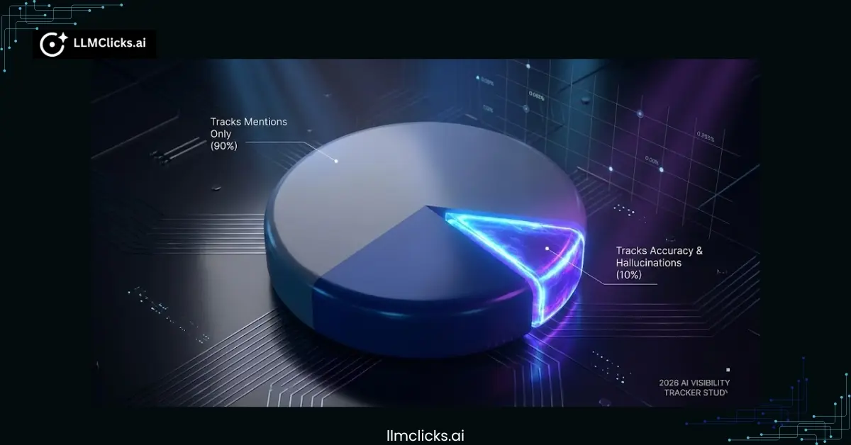 Graph showing 90% of AI visibility tools track mentions while only 10% detect accuracy and hallucinations.
