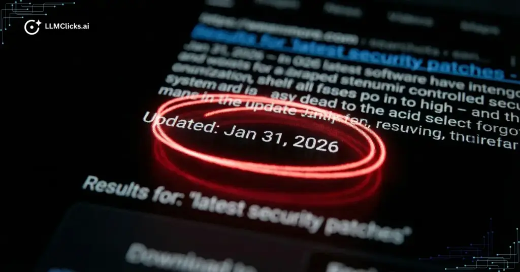 Close-up of a digital search result highlighting the importance of a visible 'Last Updated' date stamp for ranking in generative search engines.