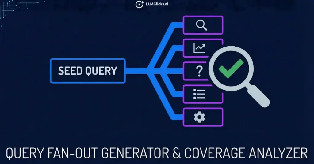 Futuristic digital prism illustration showing a single seed query beam splitting into multiple data streams, representing the Query Fan-Out Generator and AI Coverage Analyzer process.