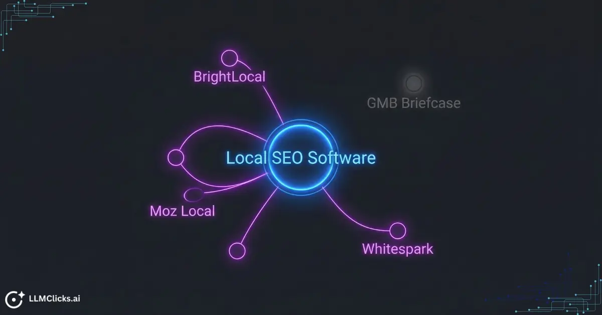 Diagram of an AI knowledge graph illustrating a tight cluster of established competitor entities around a central core topic, with a disconnected "GMB Briefcase" entity showing its lack of visibility.
