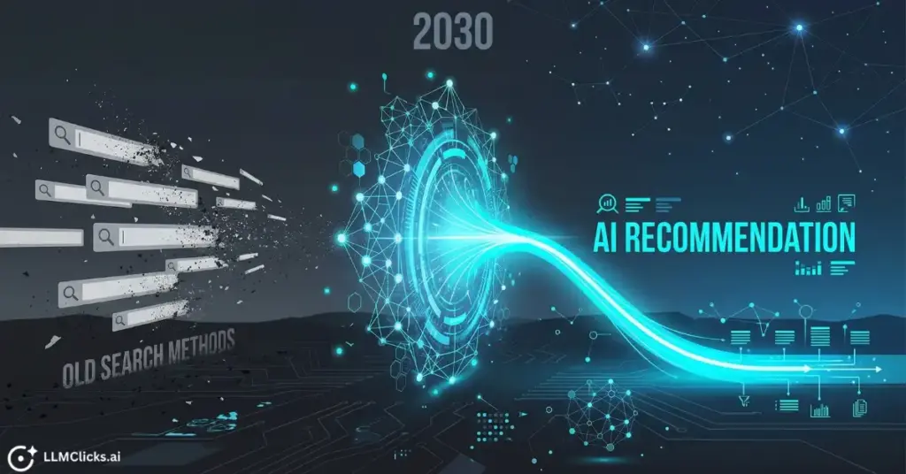 The future of AI search visualization contrasting traditional search versus synthesized recommendations